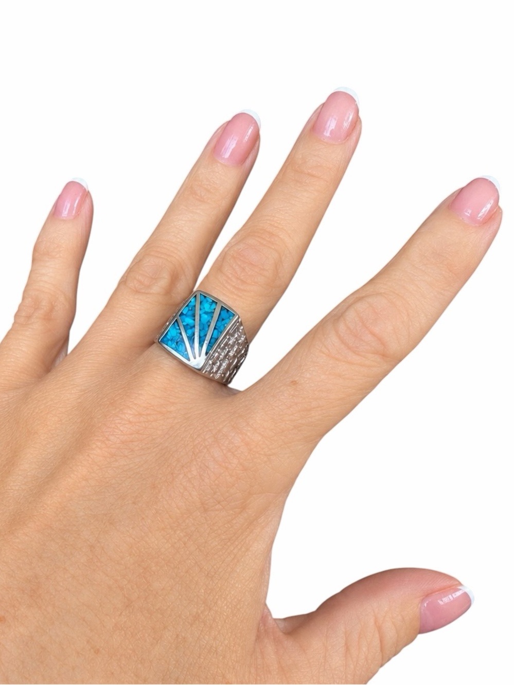 Vintage Sterling Silver Turquoise Inlay Ring Soutwestern Western Unisex